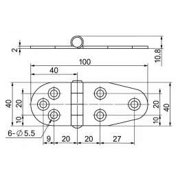 Чертёж листовой петли 40×60 мм JL40-3