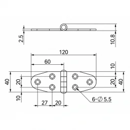Чертёж листовой петли 60×60 мм JL40-3