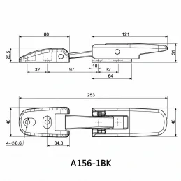 Чертёж гибкого фиксатора A156-1BK, длина 253 мм