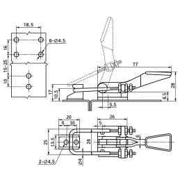 Чертёж стягивающего рычажного зажима DK603-5 с размерами